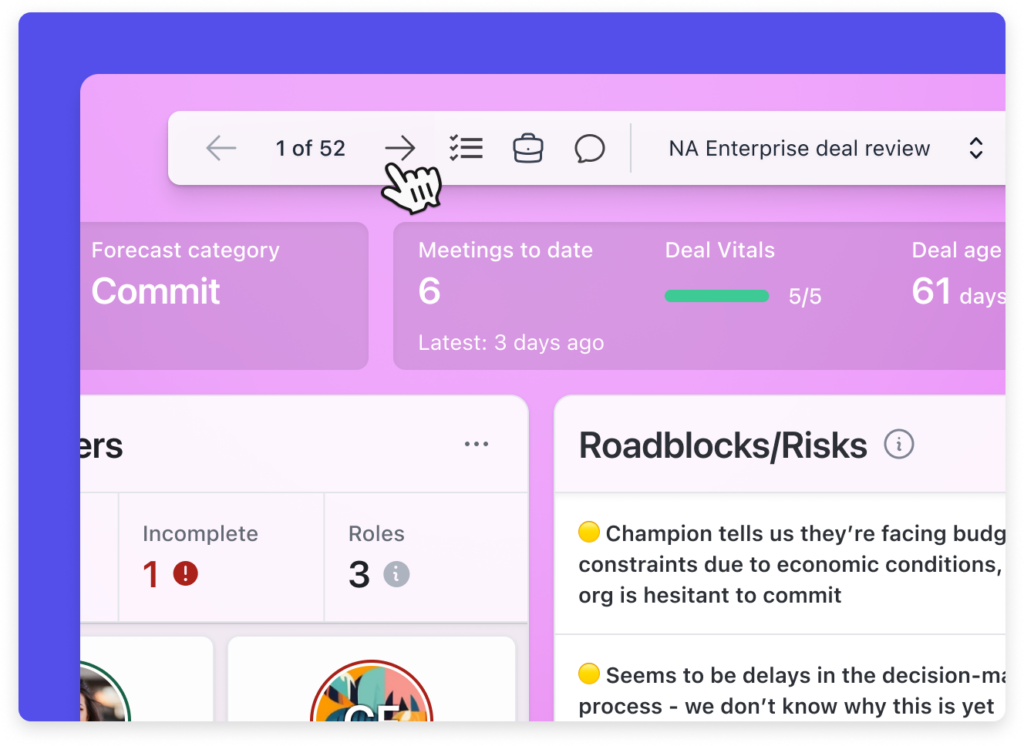 Close up of Dooly's DealSpace UI showing the deal browser controls.