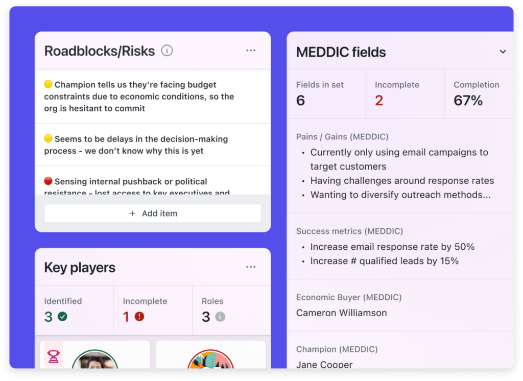 Close up of Dooly's DealSpace UI showing the custom cards.