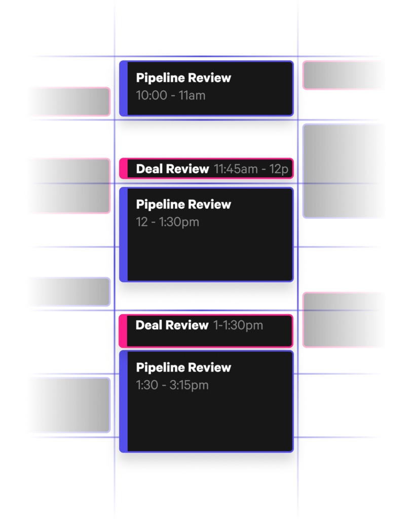 An online calendar filled with too many meetings for pipeline and deal reviews.